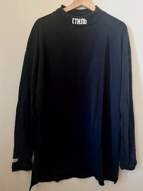 Heron Preston Long Sleeve Mock Neck Embroidered Tee - size L *as-is